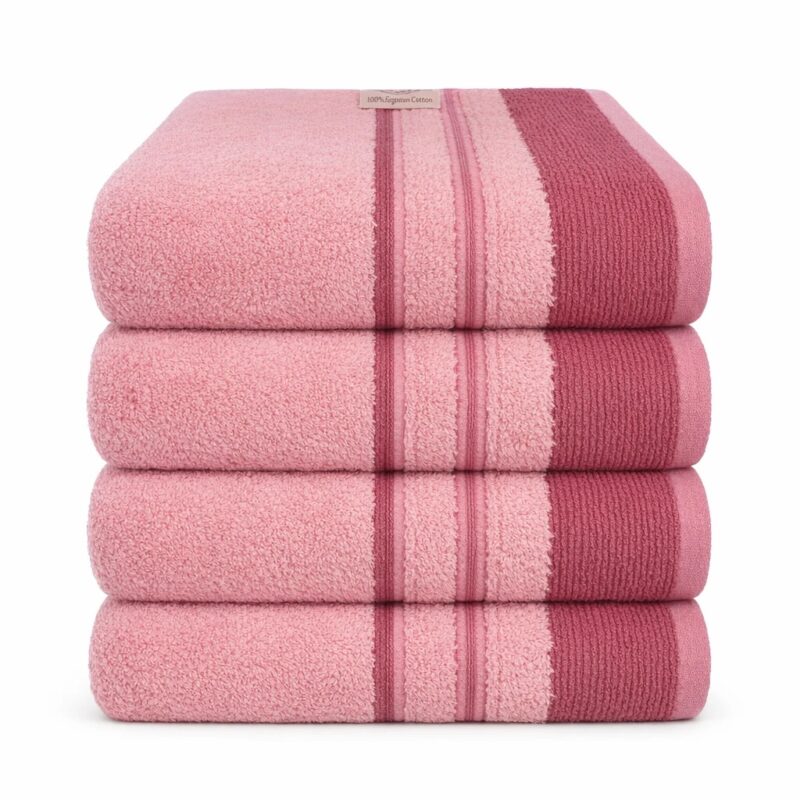 Pink Border Cotton Bath Towel in 600GSM 100% combed long-staple cotton, 50 x 90 cm