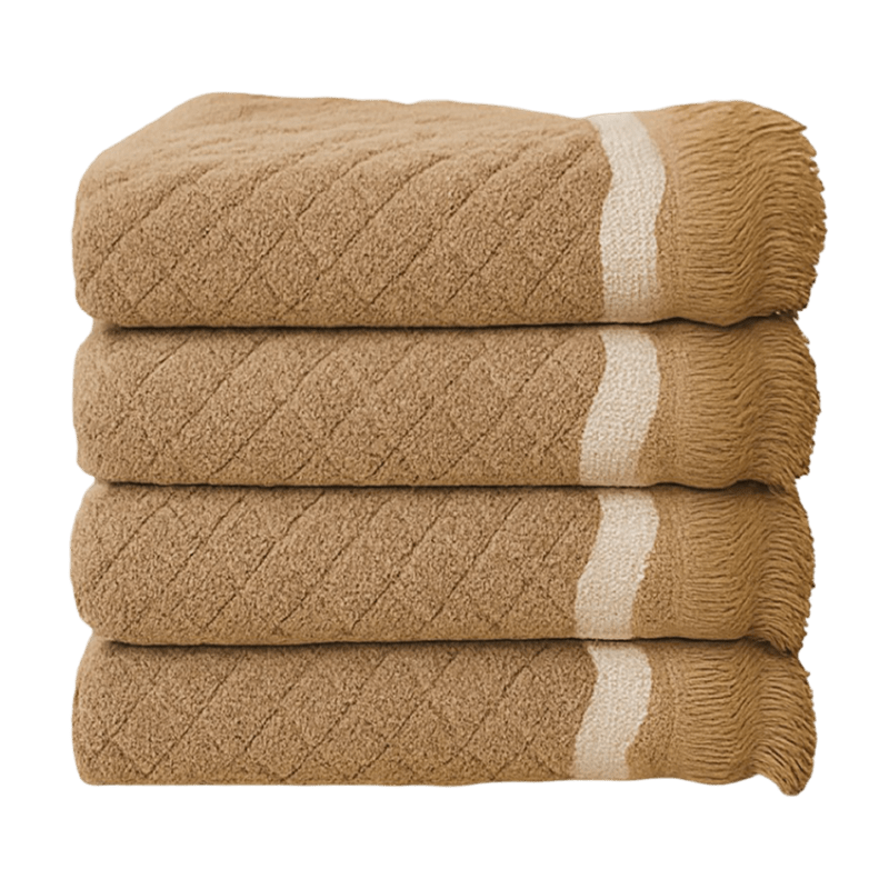 Brown End Border Cotton Bath Sheet in 600GSM 100% combed long-staple cotton, 75 x 150 cm