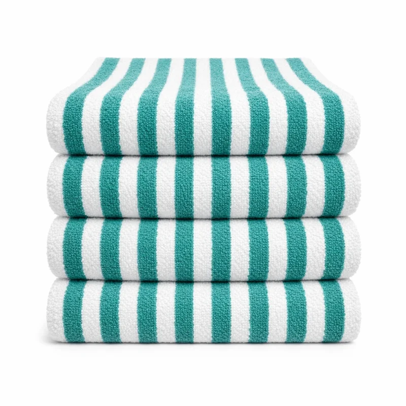 Green Stripes Bath Hand Towels in 600GSM 100% combed long-staple cotton, 50 x 90 cm
