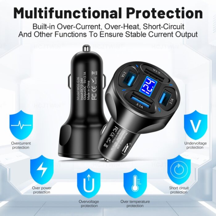 WGS-G36 3.1A 4 in 1 Digital Display Car Charger with Volt... - Image 3