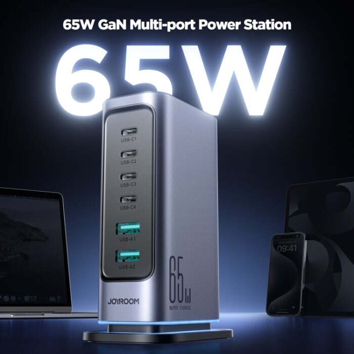 JOYROOM JR-TCM02 6 in 1 65W GaN 4 USB-C & 2 USB-A Multi-p... - Image 2