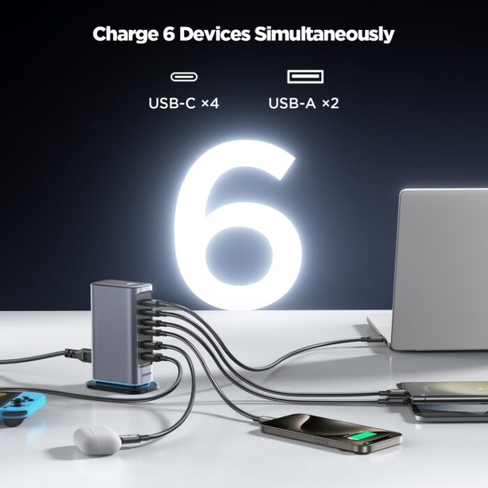 JOYROOM JR-TCM02 6 in 1 65W GaN 4 USB-C & 2 USB-A Multi-p... - Image 4