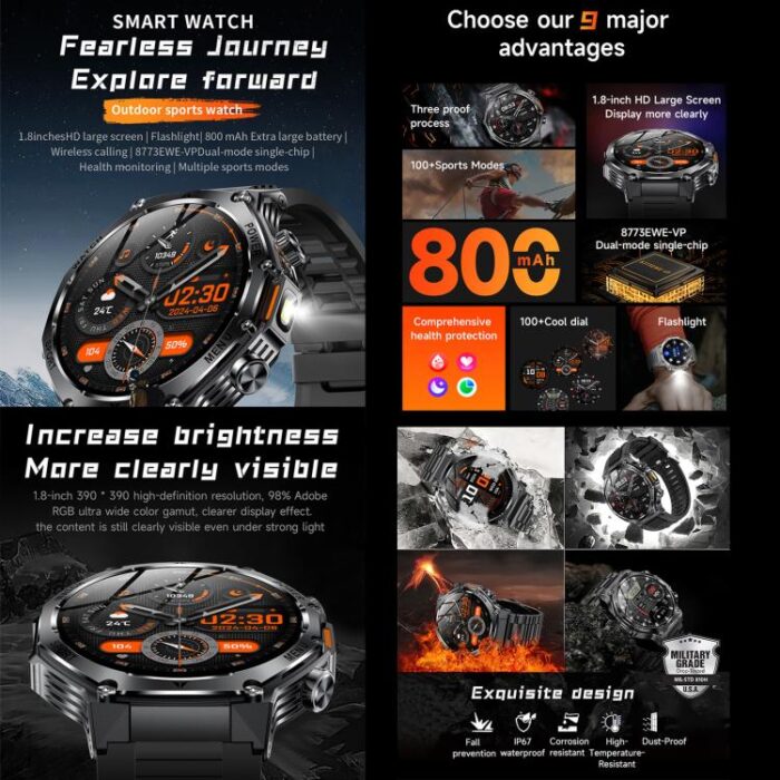 AK82 BT Call Smart Watch, Support Blood Oxygen / Blood Pressure / Heart Rate / Sports Health Monitoring Fitness Tracker - Image 5