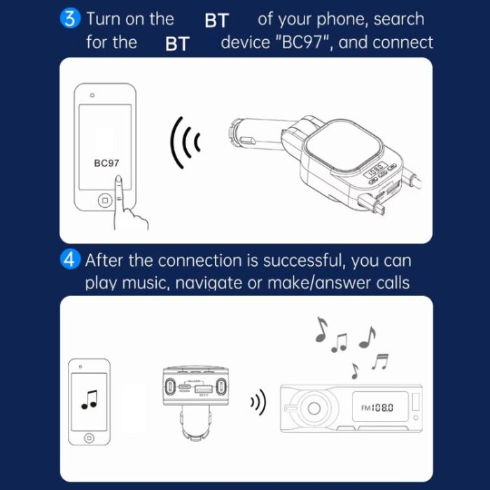 Dual Retractable Cable Car Charger Automobile Bluetooth M... - Image 15