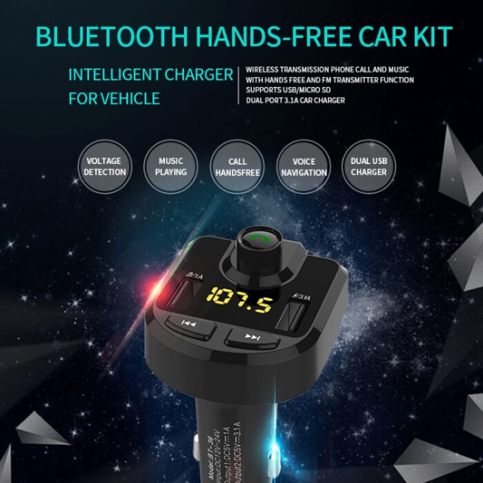Bluetooth FM Transmitter Car Kit with Dual USB 3.1A Charger - Image 4