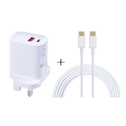 20W USB-C and USB Charger with 100W USB-C Cable, UK Plug