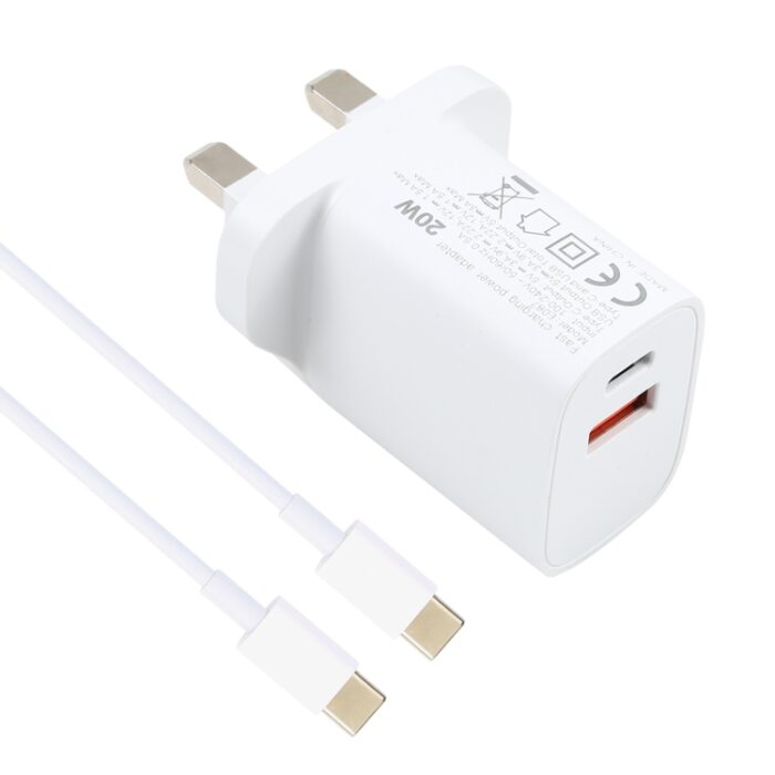 20W USB-C and USB Charger with 100W USB-C Cable, UK Plug - Image 2
