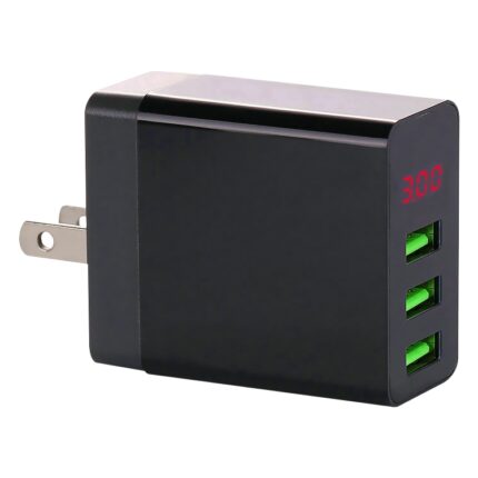 3-Port USB Travel Charger with LED Voltage Display, UK Plug
