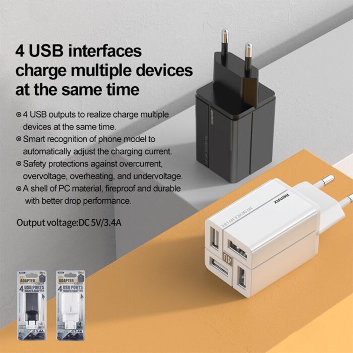 REMAX RP-U43 3.4A 4-Port USB Charger, UK Plug - Image 4