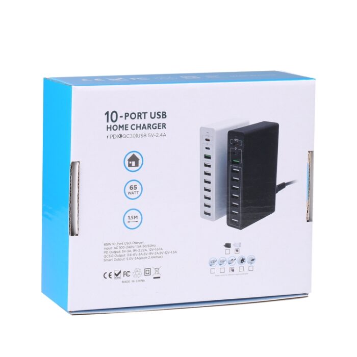 65W 10-in-1 USB and PD Smart Fast Charger, QC3.0, UK Plug - Image 6
