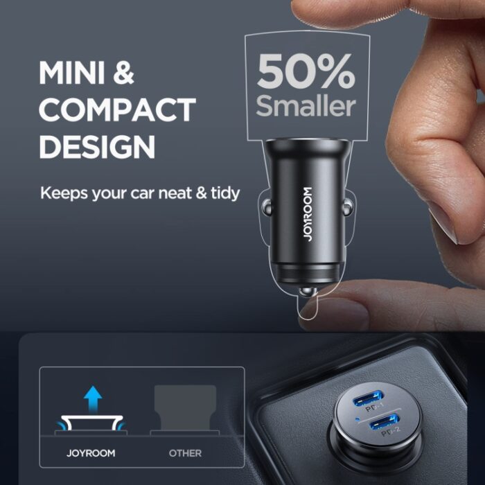 JOYROOM JR-CCN06 30W Dual USB-C PD Mini Metal Car Charger - Image 7