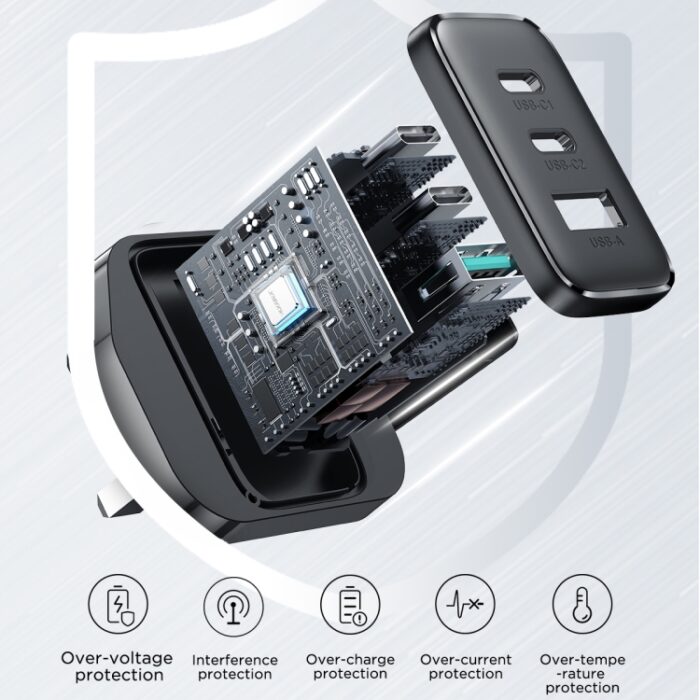 JOYROOM JR-TCF10 32W 3-Port USB-C and USB Fast Charger, UK Plug - Image 5