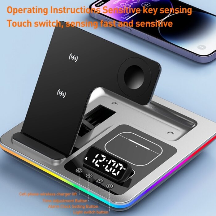A93 5-in-1 15W Foldable Wireless Charger Stand with Clock & RGB Light - Image 12