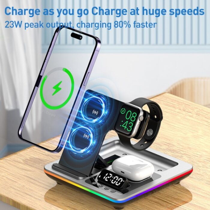 A93 5-in-1 15W Foldable Wireless Charger Stand with Clock & RGB Light - Image 4
