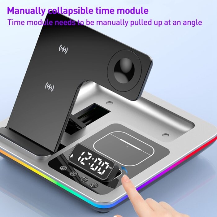 A93 5-in-1 15W Foldable Wireless Charger Stand with Clock & RGB Light - Image 5
