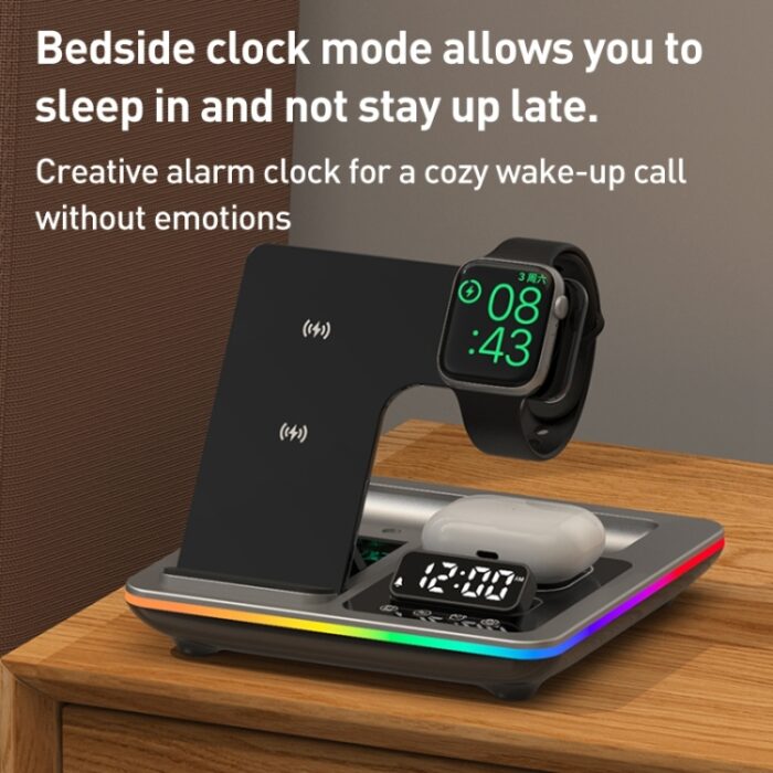 A93 5-in-1 15W Foldable Wireless Charger Stand with Clock & RGB Light - Image 7