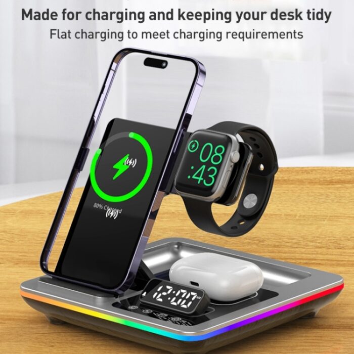 A93 5-in-1 15W Foldable Wireless Charger Stand with Clock & RGB Light - Image 10