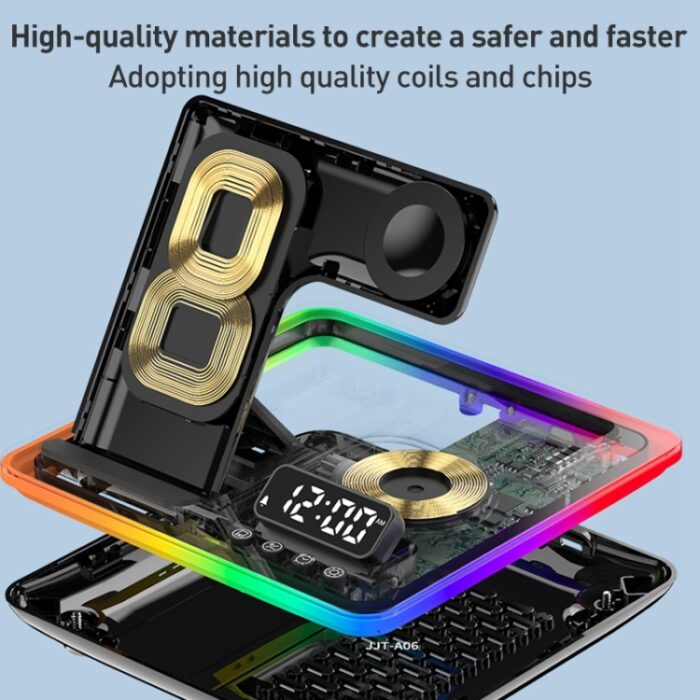 A93 5-in-1 15W Foldable Wireless Charger Stand with Clock & RGB Light - Image 11