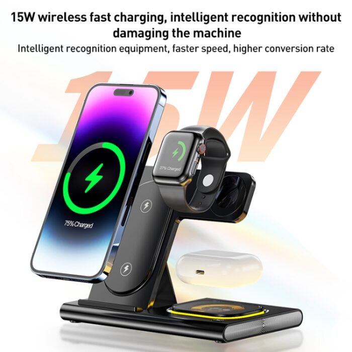 A80 3-in-1 15W Foldable Wireless Charger for Phone, Earbuds & Watch - Image 4