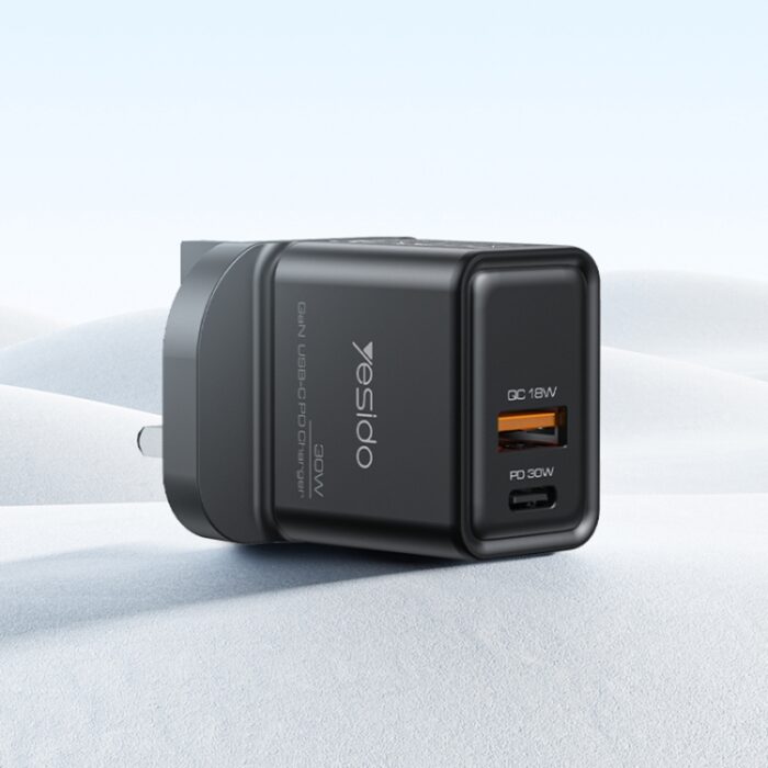 Yesido YC83 30W GaN USB-C PD Fast Charger, USB-C and USB-A, UK Plug - Image 2