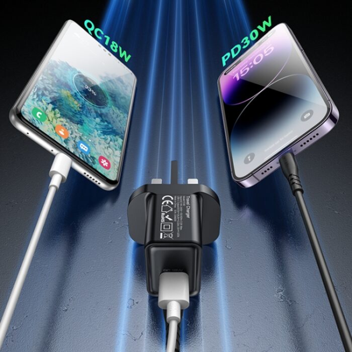 Yesido YC83 30W GaN USB-C PD Fast Charger, USB-C and USB-A, UK Plug - Image 3