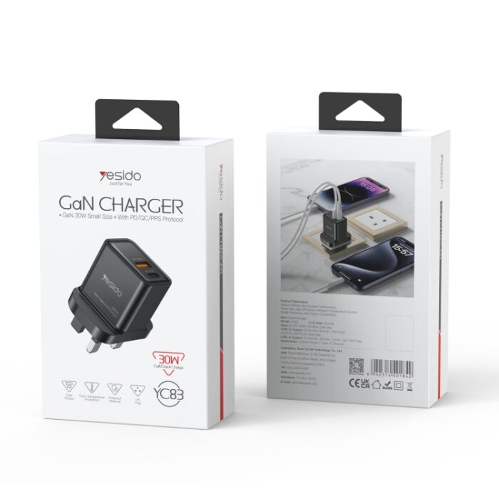 Yesido YC83 30W GaN USB-C PD Fast Charger, USB-C and USB-A, UK Plug - Image 6
