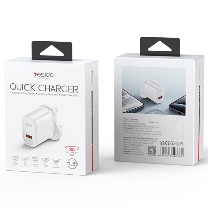 Yesido YC85 18W QC3.0 USB Fast Charger, UK Plug - Image 11
