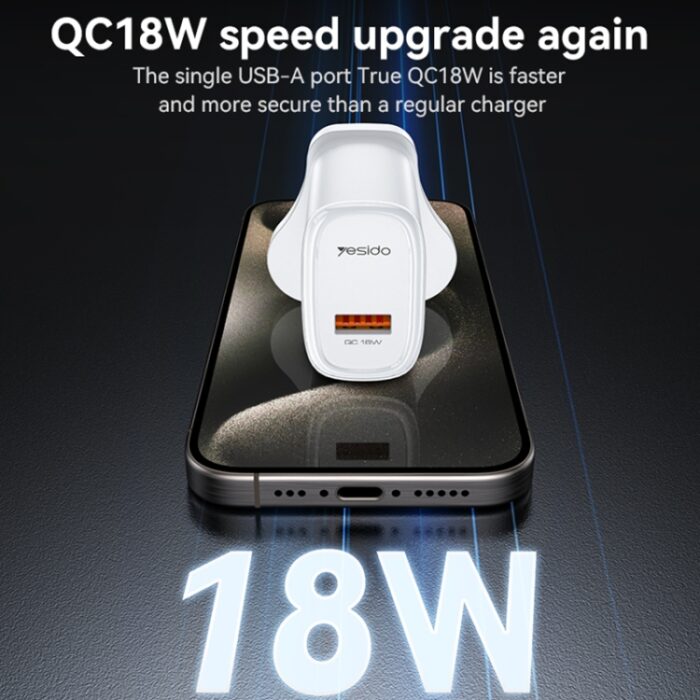 Yesido YC85 18W QC3.0 USB Fast Charger, UK Plug - Image 3