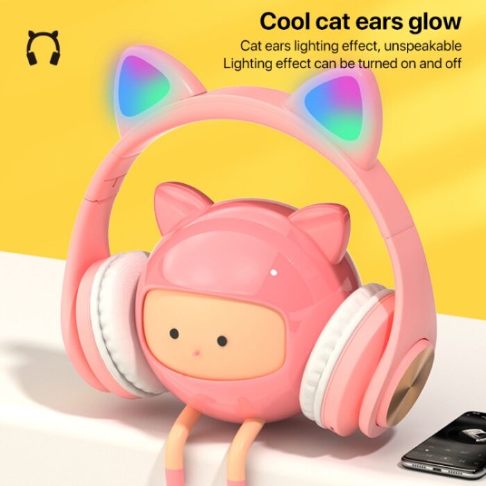 Cat Ear Wireless Bluetooth Headphones with LED Light & Mic - Image 4