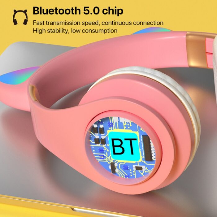 Cat Ear Wireless Bluetooth Headphones with LED Light & Mic - Image 8