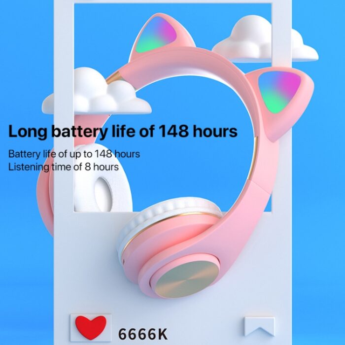 Cat Ear Wireless Bluetooth Headphones with LED Light & Mic - Image 9