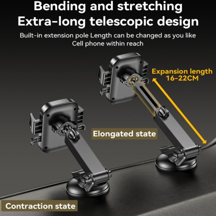 Yesido C267 Suction Cup Car Phone Holder, Gravity Clamp, Telescopic Arm - Image 3