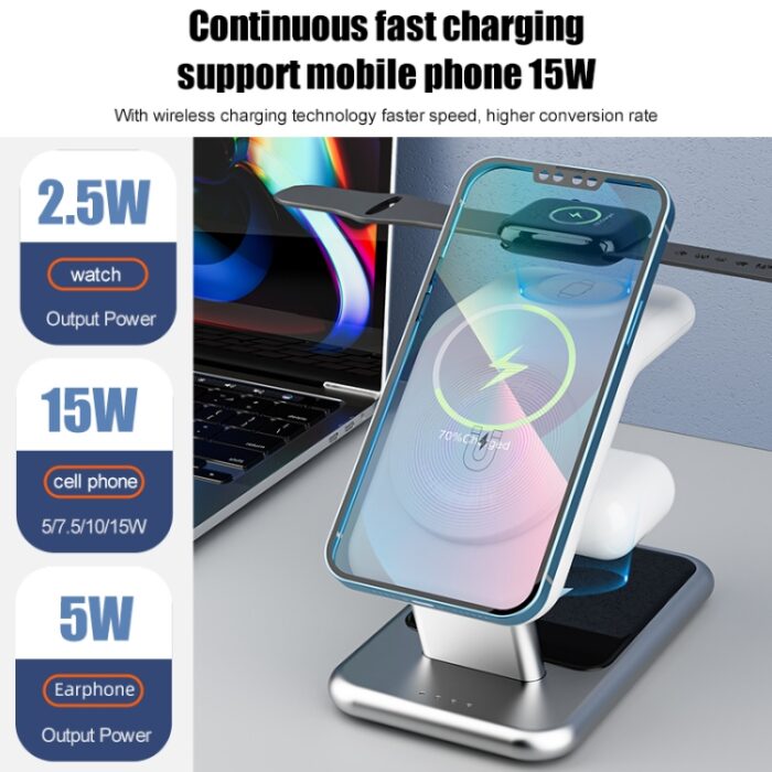 Y10 3-in-1 15W Magnetic Wireless Charger Stand, Zinc Alloy - Image 4