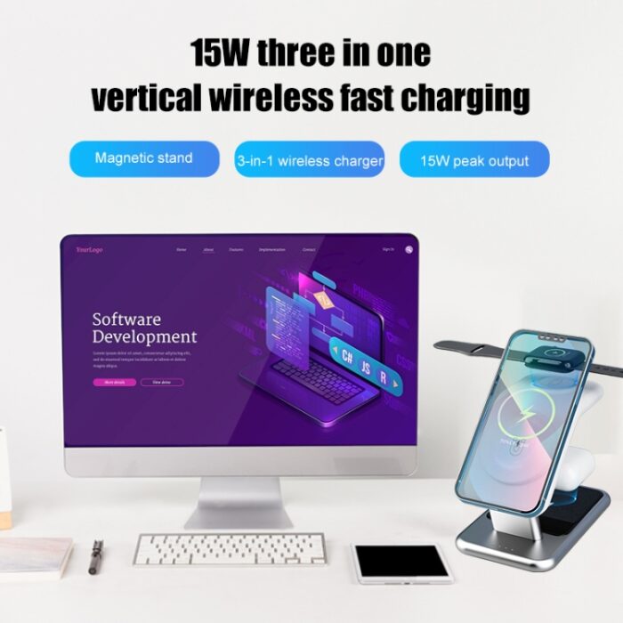 Y10 3-in-1 15W Magnetic Wireless Charger Stand, Zinc Alloy - Image 6