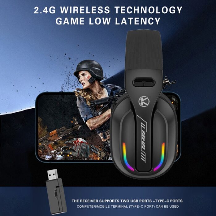 GT100 RGB Gaming Headphones with 2.4G Transmitter, Bluetooth 5.4 - Image 3