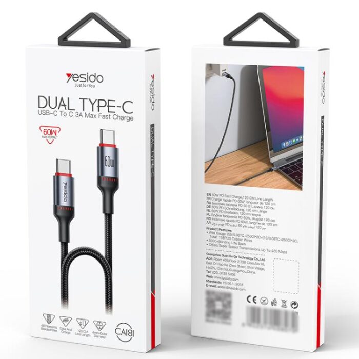 Yesido CA181 PD 60W USB-C to USB-C Charging Cable, 1.2m - Image 12