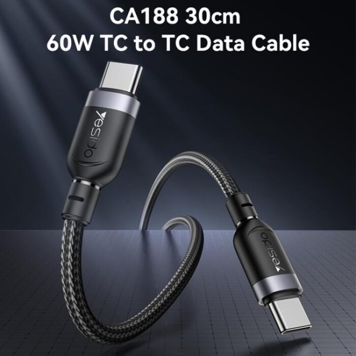Yesido 60W USB-C to USB-C Braided Cable, 0.3 m to 3 m - Image 2