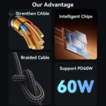 Yesido 60W USB-C to USB-C Braided Cable, 0.3 m to 3 m - Image 3