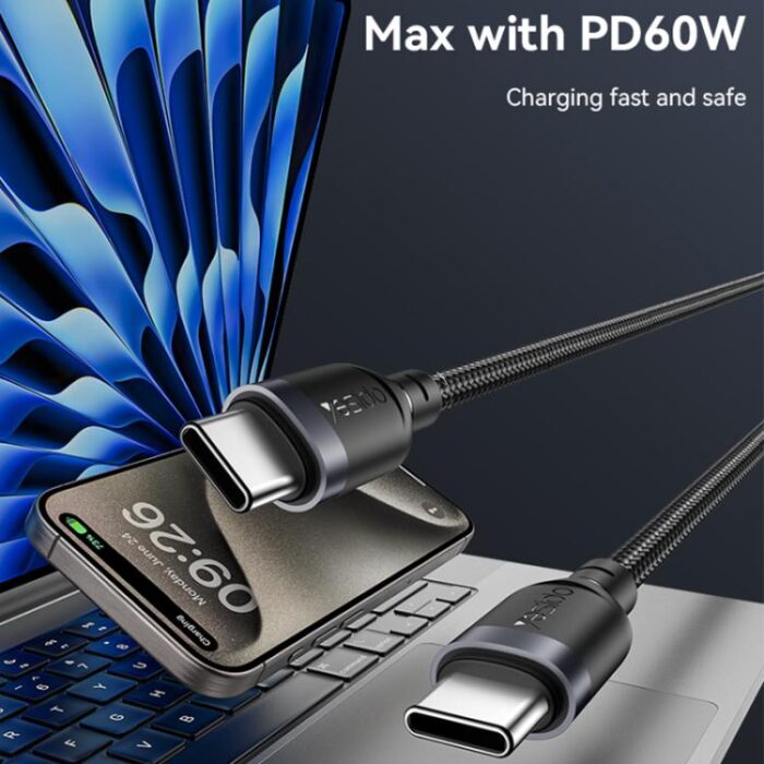 Yesido 60W USB-C to USB-C Braided Cable, 0.3 m to 3 m - Image 4
