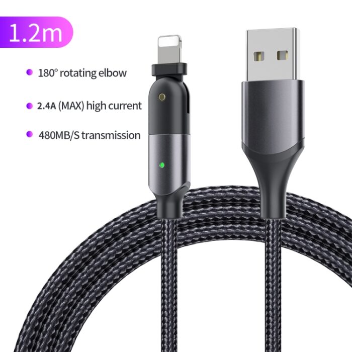 Right-Angle Lightning Charging Cable, 180-Degree Rotating, 1.2 m or 2 m - Image 2