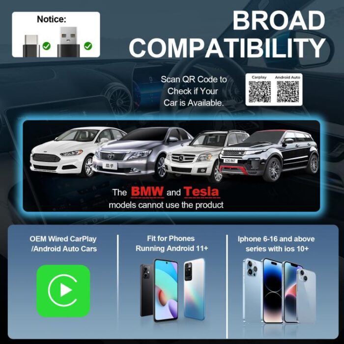 Mini Wireless CarPlay and Android Auto Adapter, USB Plug and Play - Image 2