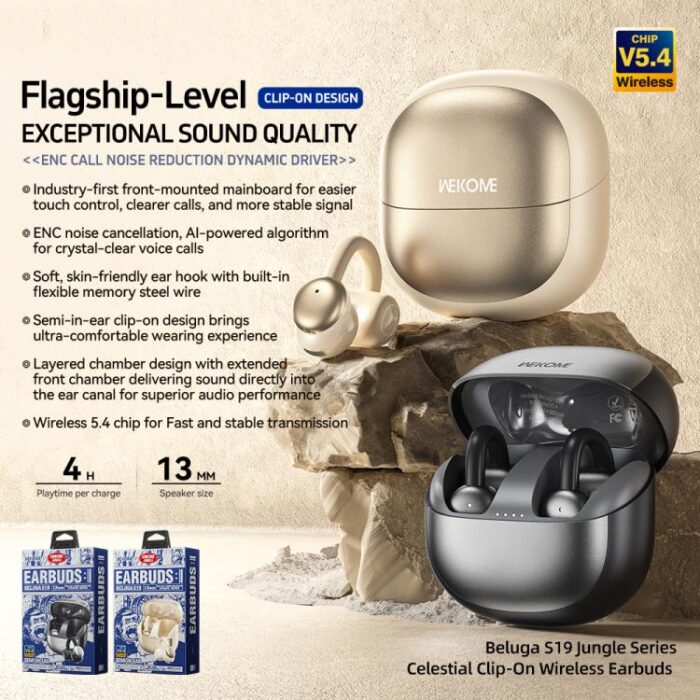 WK Beluga S19 Clip-On Wireless Earbuds, ENC, Bluetooth 5.4 - Image 2