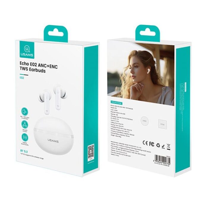 USAMS Echo E02 ANC Wireless Earbuds, Bluetooth 5.3, ENC - Image 2