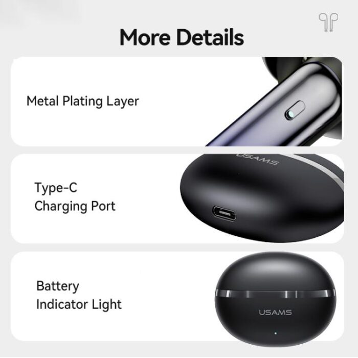 USAMS Echo E02 ANC Wireless Earbuds, Bluetooth 5.3, ENC - Image 11