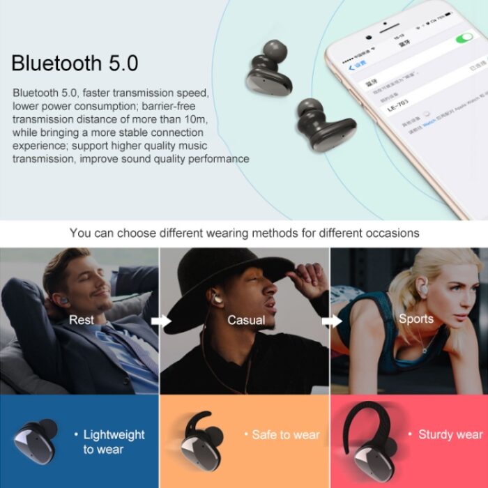 LE-703 Waterproof True Wireless Sports Earbuds, 6h, USB-C - Image 5