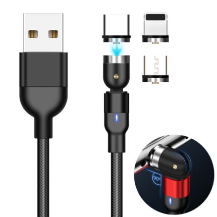 3-in-1 Magnetic Rotating Charging Cable, Lightning, USB-C, Micro USB