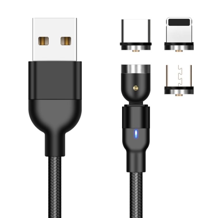 3-in-1 Magnetic Rotating Charging Cable, Lightning, USB-C, Micro USB - Image 2