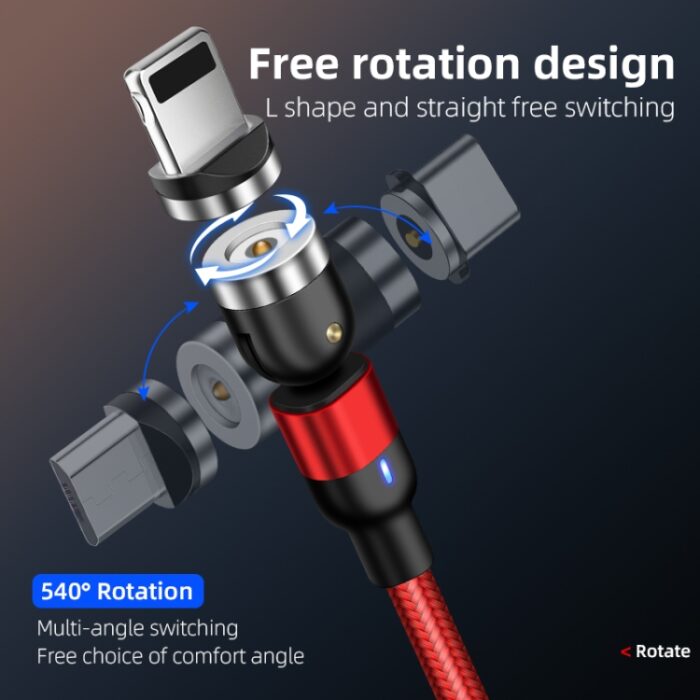 3-in-1 Magnetic Rotating Charging Cable, Lightning, USB-C, Micro USB - Image 4