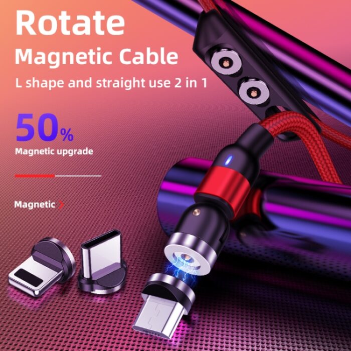 3-in-1 Magnetic Rotating Charging Cable, Lightning, USB-C, Micro USB - Image 6