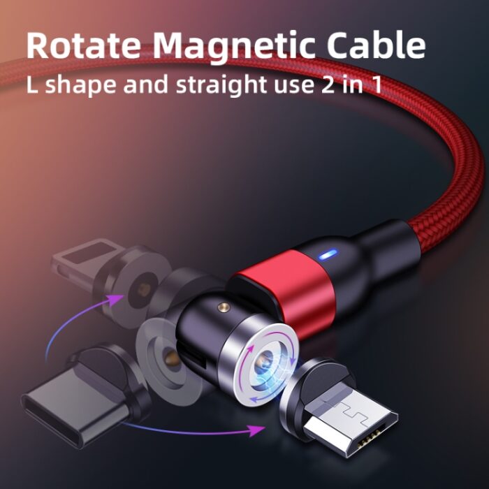 1m 2A Output 3 in 1 USB to 8 Pin + USB-C / Type-C + Micro USB Nylon Braided Rotate Magnetic Charging Cable, 1m 3 in 1 - Image 3